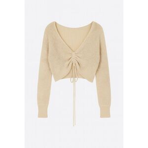 Princess Polly Ally Knit Sweater Beige Ruched Front Crop Top S/M